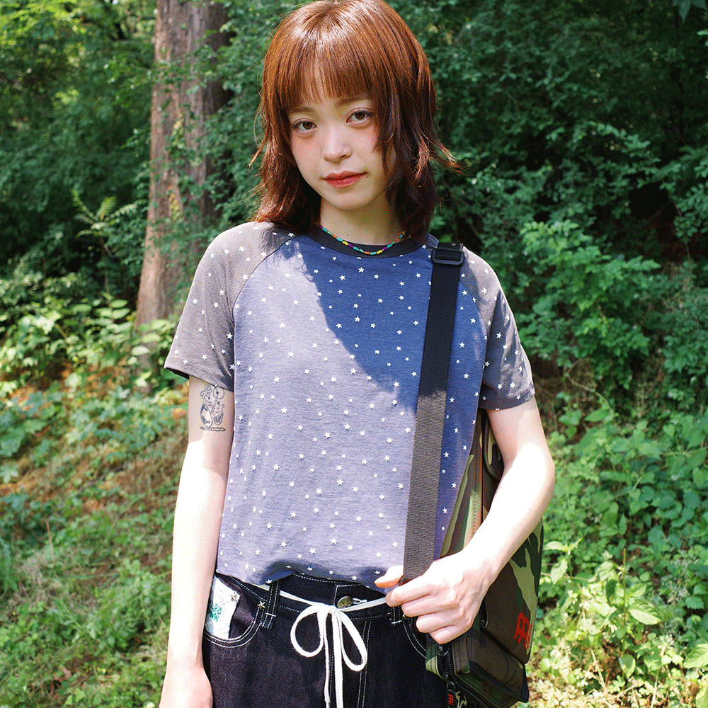 [CAVISH x LELBO BROWN] W STAR RAGLAN SS TEE ★大人気★ CAVISH X LELBO BROWN W STAR RAGLAN SS TEE WHITE(CV2FMFT545C