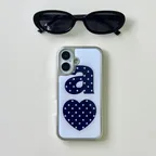[아이폰17] NAVY DOTTY LOVE WHITE Silver Epoxy Case