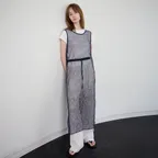 Crease Mesh Layered Dress - Navy