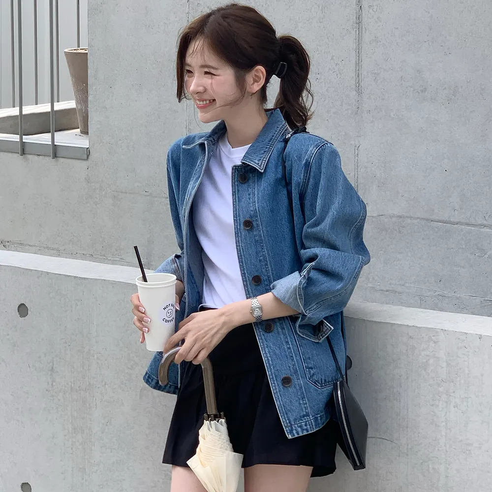 [RONRON]TORCHON LACE BLOUSON ZIP UP DENIM ジャケット★24AW★ TORCHON LACE BLOUSON ZIP UP DENIM JACKET BLACK - RONRON 론론