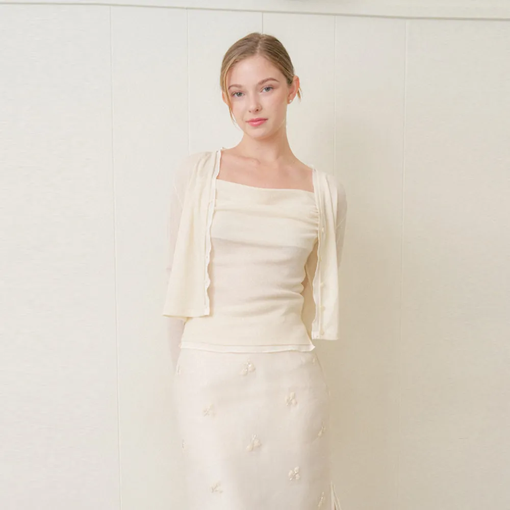 Chiffon layered cardigan set/ Ivory(2color)