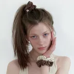 [3set] eyelet mini flower scrunch - brownie