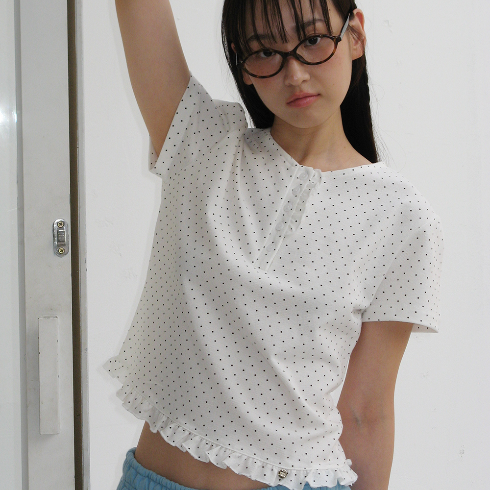 ■FANCY CLUB■ Frill Layered Dot Tee BLACK F25QB128 F25QB128 FRILL LAYERED DOT TEE (BLACK) F25QB128 - 감도 깊은 취향