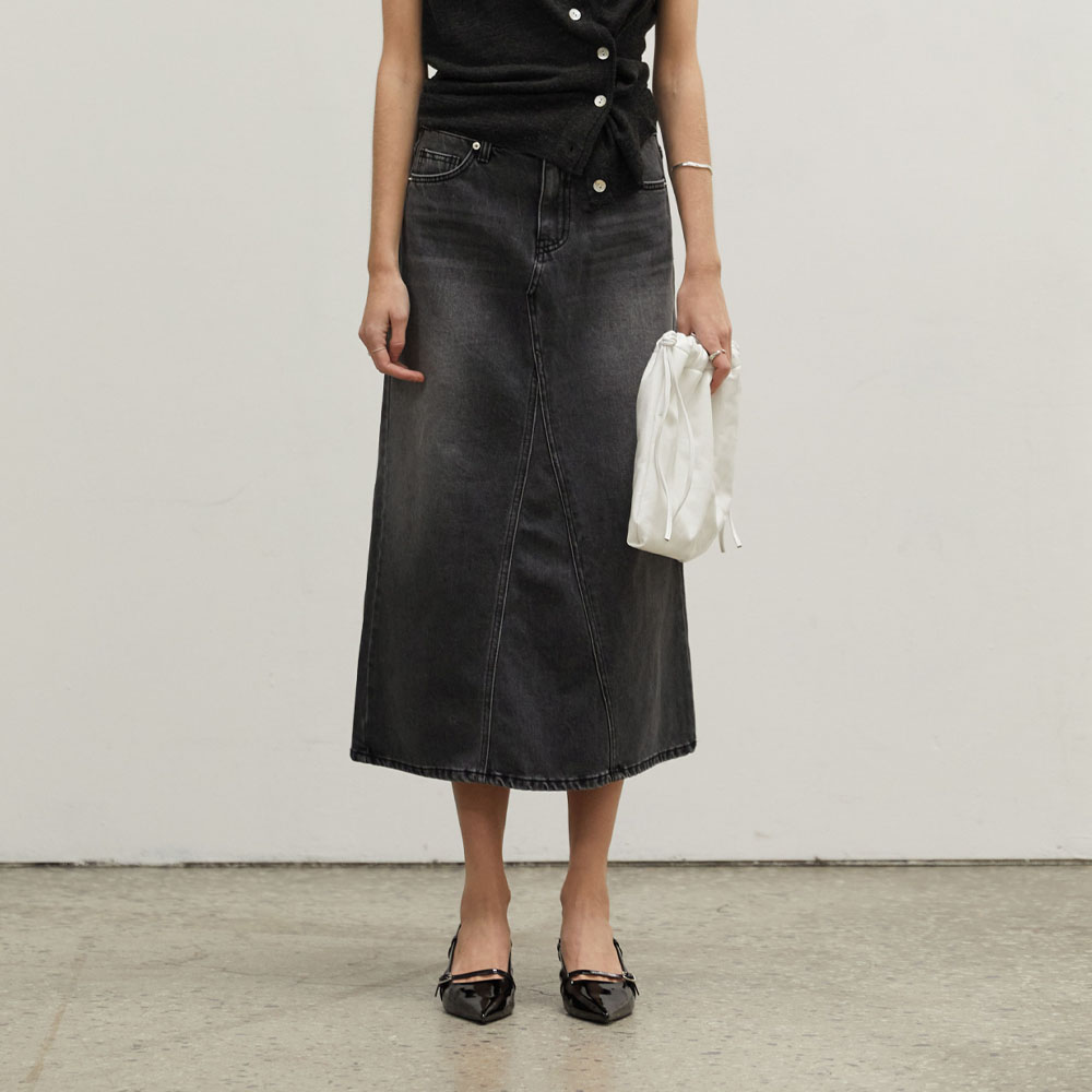 Rynn Pocket Slit Denim Long Skirt BLACK - 감도 깊은 취향