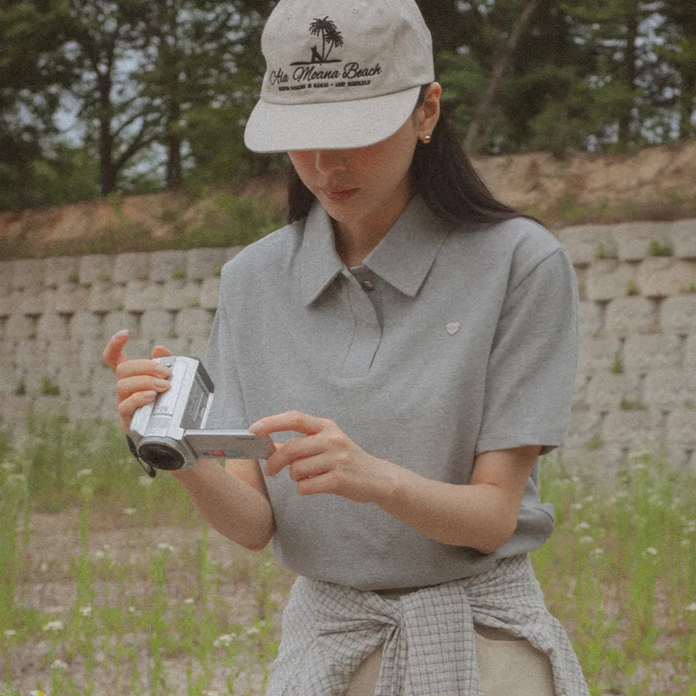 Heart detail half sleeve pique t-shirt_Light gray