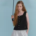 Square neck lace sleeveless blouse_black