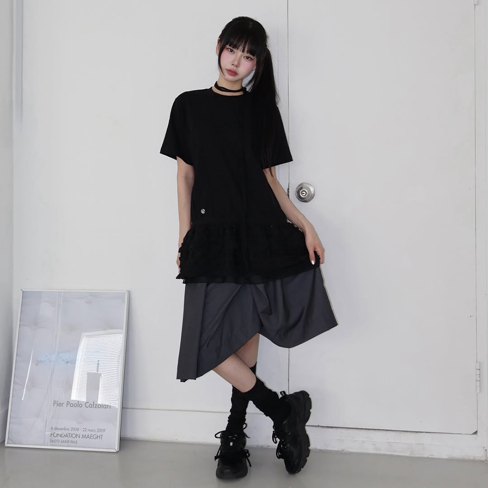 ★NOFFICIALNOFFICE★LAYERED BOLERO HALF SLEEVES T★正規品 LAYERED BOLERO HALF SLEEVES T-SHIRT BLACK - 감도 깊은 취향