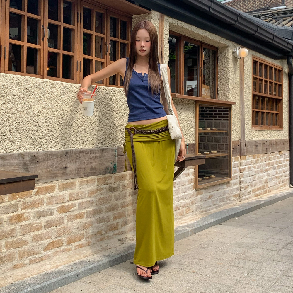 【MONOHA】Waffle-Knit Jersey Long Skirt Melange Gray Waffle-knit jersey long skirt (melange gray) : MONOHA