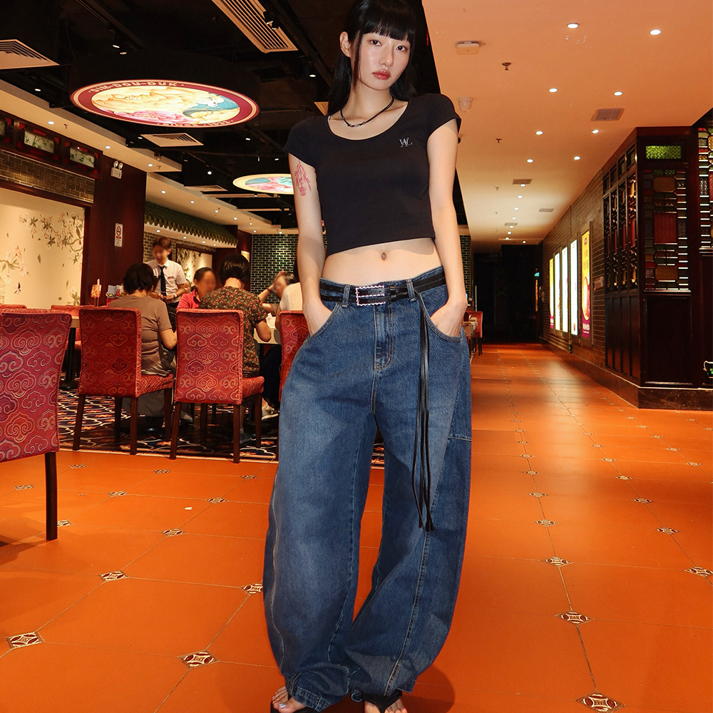 【WOOALONG】 ★ レディース ★ Curve balloon wide denim pants 우알롱(WOOALONG)
