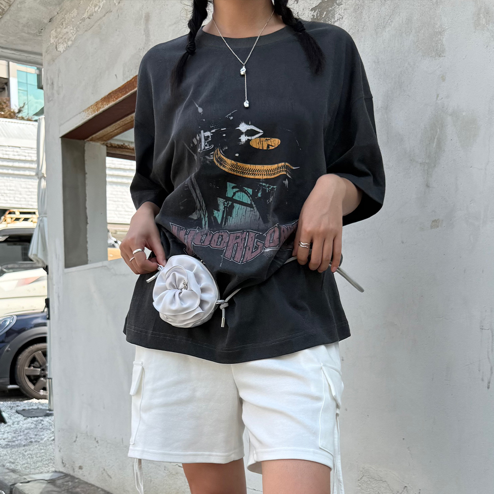 Sand washing graphic T-shirts - CHARCOAL - 감도 깊은 취향