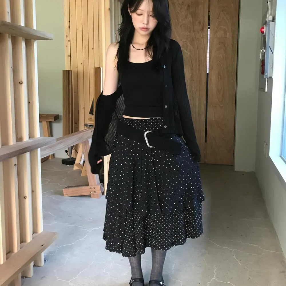 [THE MUSEUM VISITOR]★韓国人気★DOT MIXED MAXI SKIRT THE MUSEUM VISITOR】DOT MIXED MAXI SKIRT スカート韓国商品