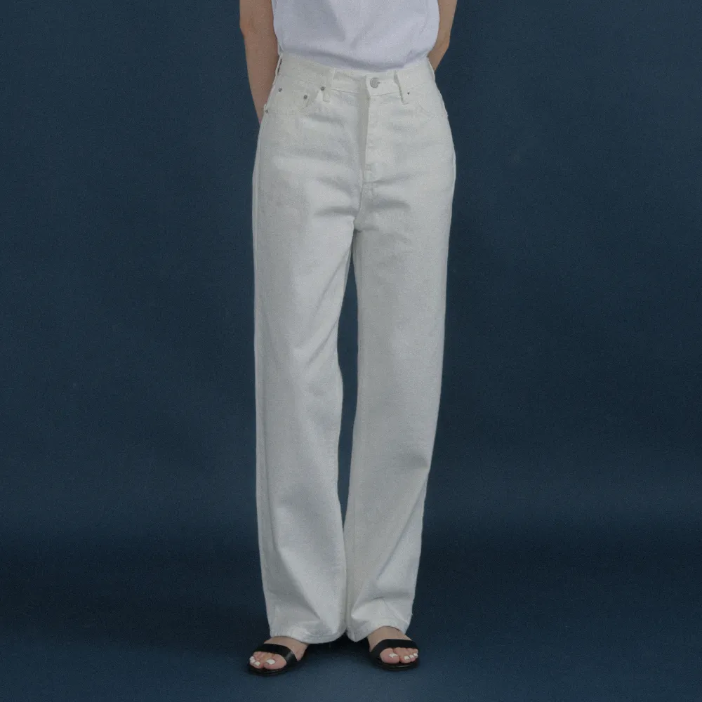 Pure straight cotton denim pants_Ivory