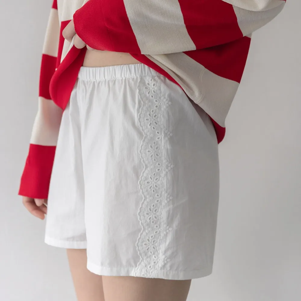 ★RONRON★COTTON EYELET SCALLOP PENDANT DROP BANDING PANTS RONRON COTTON EYELET SCALLOP PENDANT DROP BANDING PANTS