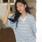 Multi Stripe Over-fit Collar T-shirt - Light Blue