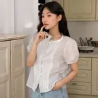 Ellie Lace Pintuck Stripe Blouse - Light Blue