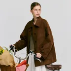 suede single half jacket - dark brown