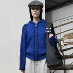 STITCH ZIP UP KNIT HOODIE (BLUE)