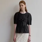 Ribbon peplum top - Black