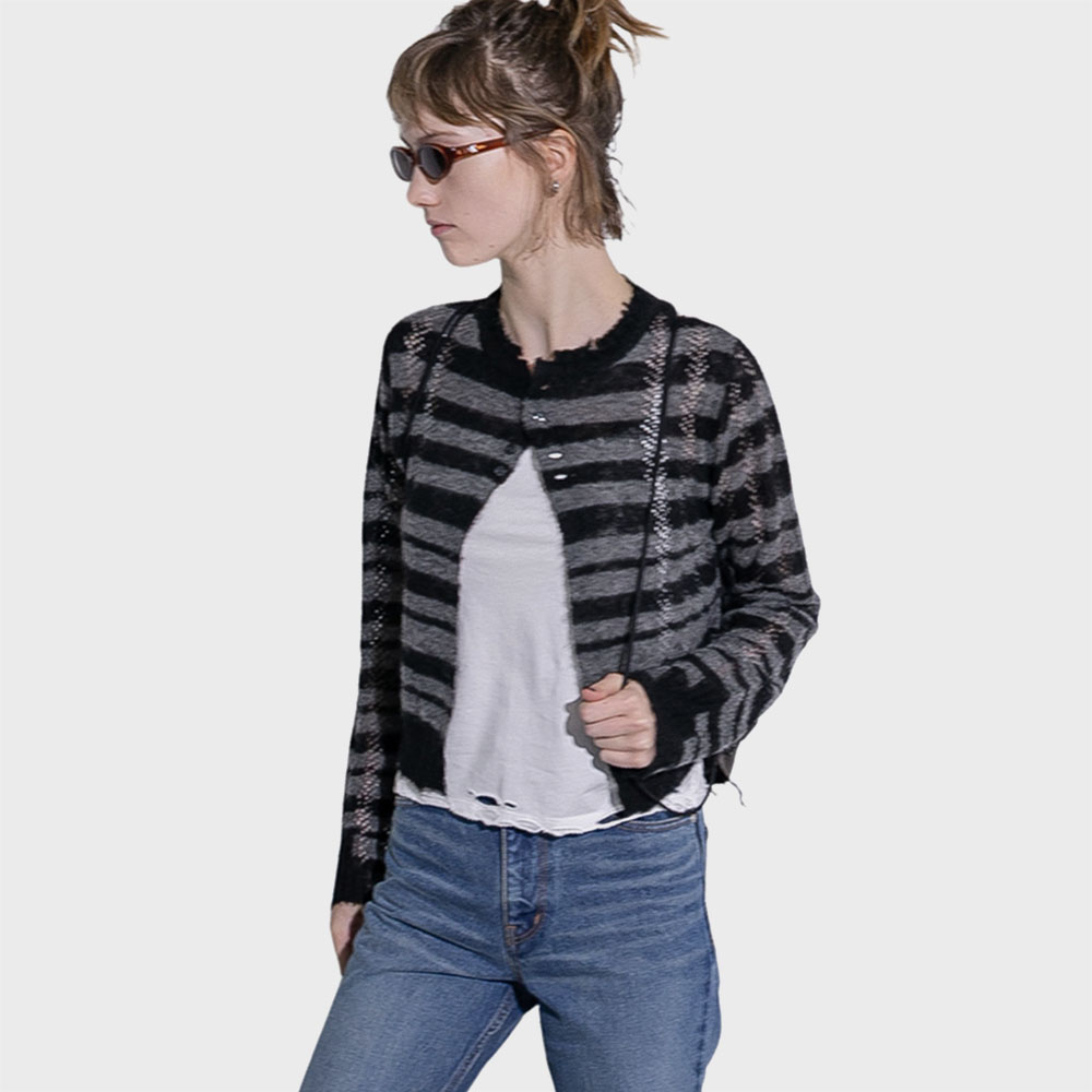 PERVERZE Thick Stripe Knit Cardigan グレー Thick Stripe Knit