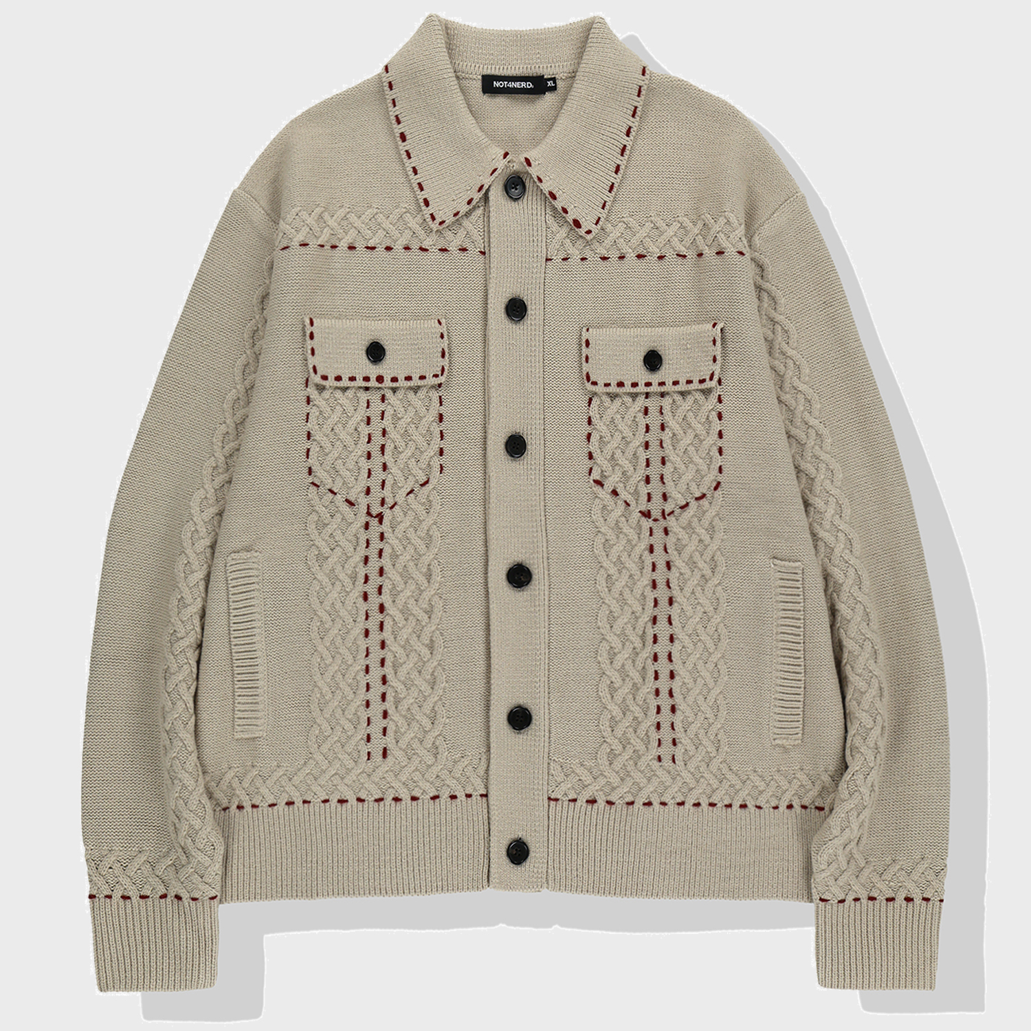 Contrast Stitch Knit Trucker Jacket - Beige - 감도 깊은 취향