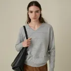 LIVA V NECK KNIT_LIGHT GREY