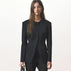 [리오더 재입고] 라운드 넥 오블리크 울 자켓_BLACK