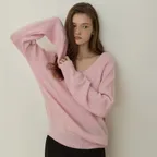 Sensual loose fit reglan v neck knit - pink
