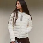 Hood Check Light Puffer Jacket-Ivory