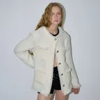 WOOL OVERSIZED FRINGE TWEED JACKET (IVORY)