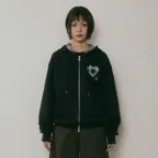 DD heart check lining hoodie zip-up (NAVY)