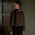 Curve Detail Short Handmade Jacket[LMBFAU23CT701]-Brown Melange