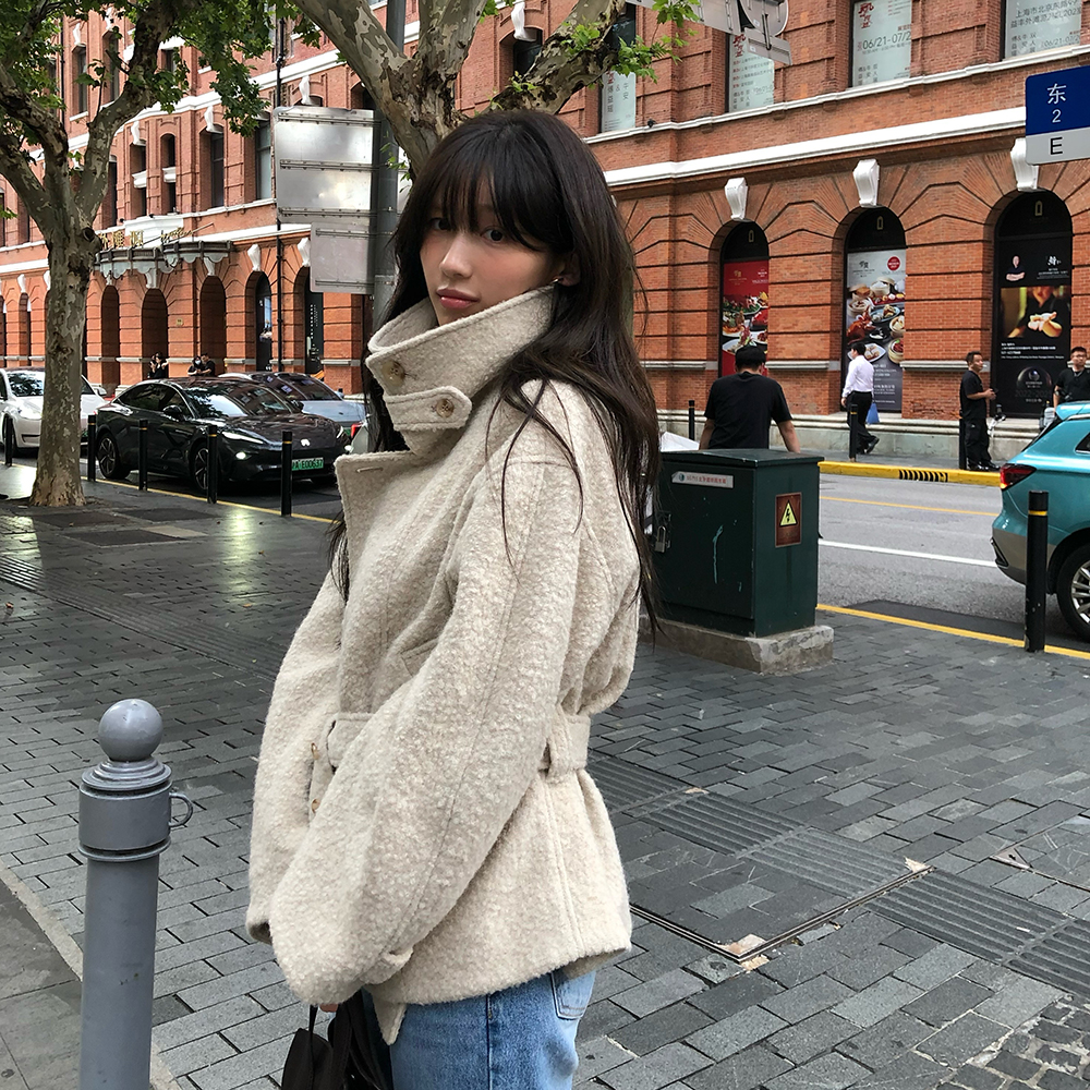 ジャケット・アウター CAEL handmade wool buckle short coat CAEL handmade wool buckle short coat_black - 감도 깊은 취향