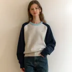 Two-tone Wool Raglan Knit - Navy