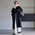 히든 버튼 로브 울 코트_Black