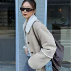 Shearling Suede Midi Jacket Beige (KE5X3VM03A)
