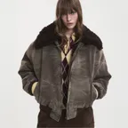WASHED SHEARLING COLLAR BLOUSON BROWN