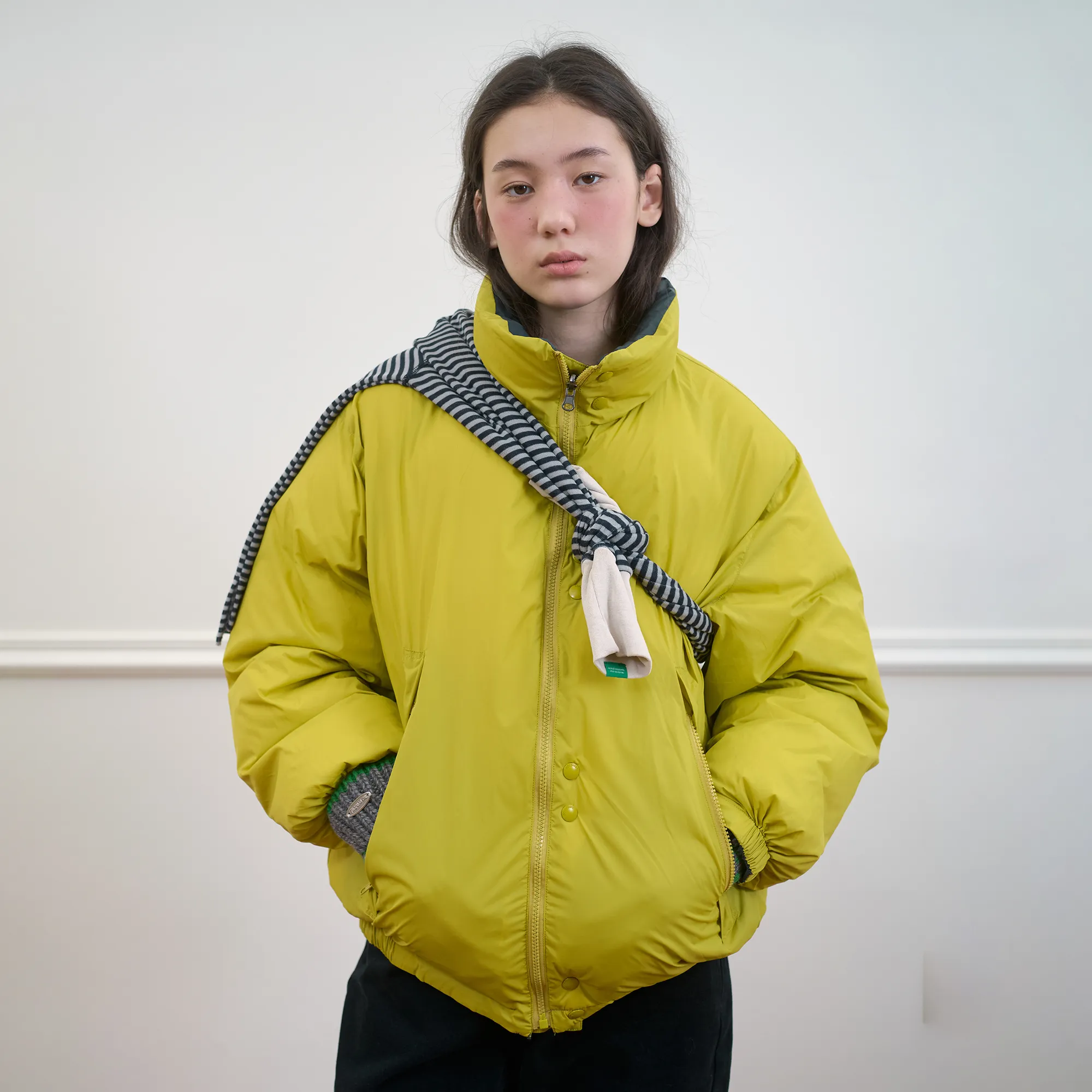 280. Reversible Duck Down Jumper_Charcoal+Yellow