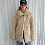 ROUND COLLAR FUR COAT - BEIGE