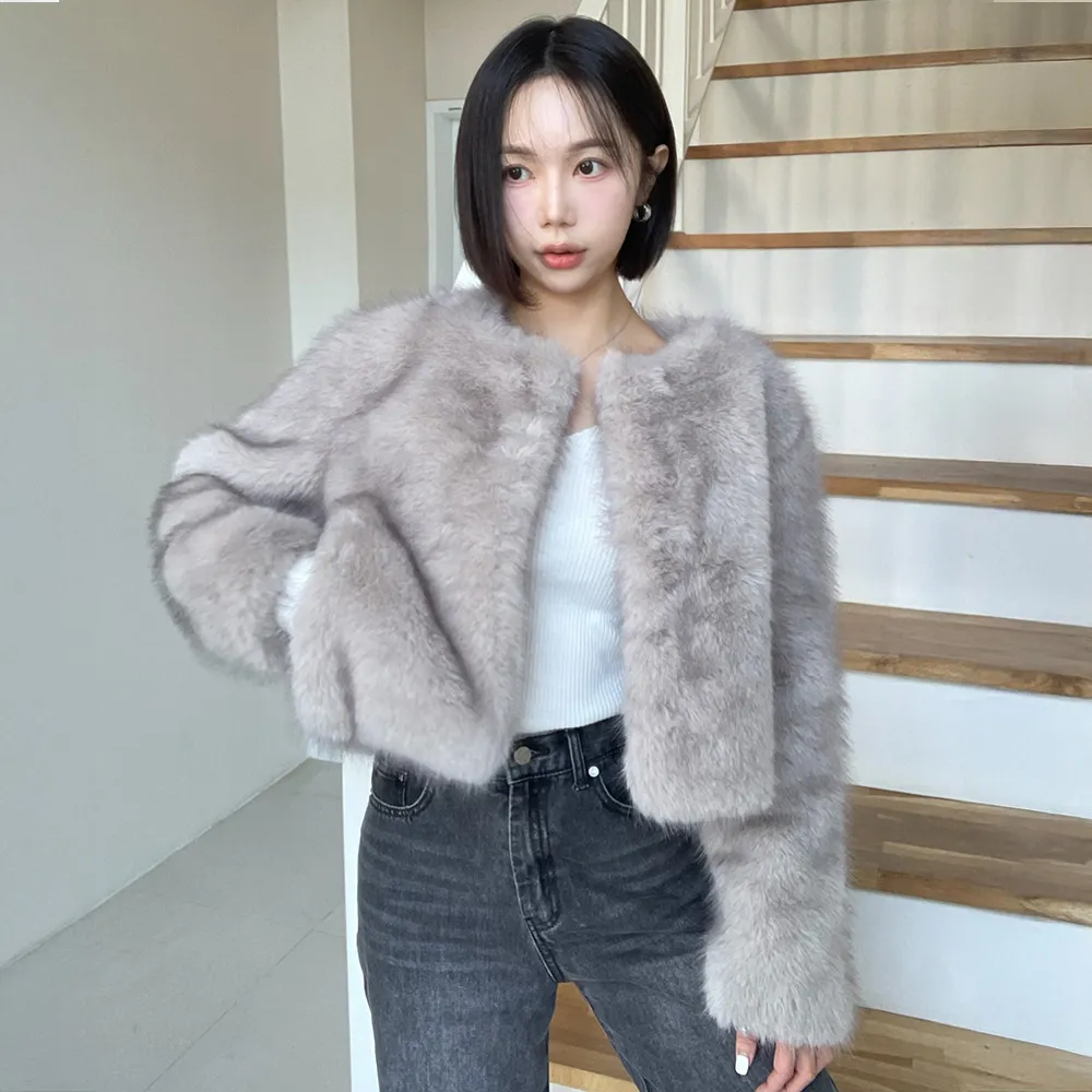 [빛날영 착용] 소프트 퍼 크롭 자켓 라이트그레이 MDJK047LGRAY