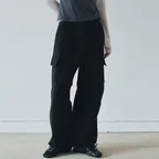 Cotton Cargo Wide Pants (Black)