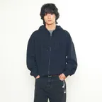 LOW WASHED ZIP-UP HOODIE_BLACK [LC267TS13BK]