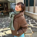 [강은 착용] W 글램 셔링 후드 다운 Chocolate