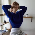 [3차] Series line - Cashmere drop round knit_OCEAN BLUE