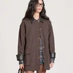 LEATHER COLLAR OXFORD WORK JACKET, BROWN