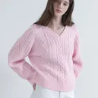 Twist V-Neck Loose Fit Knit (pink)