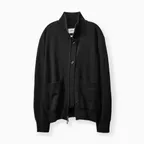 MERINO WOOL PLACKET KNIT ZIP UP BLACK