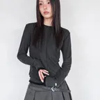 [2차 리오더] LABEL INCISION LONG SLEEVE T-SHIRT, CHARCOAL