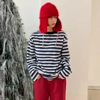 FUZZY LOOSE STRIPE T-SHIRT_BLUE