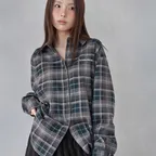 LETTERING EMBROIDERED VINTAGE LOOSE-FIT CHECK SHIRT, GREEN
