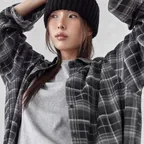 LETTERING EMBROIDERED VINTAGE LOOSE-FIT CHECK SHIRT, BLACK
